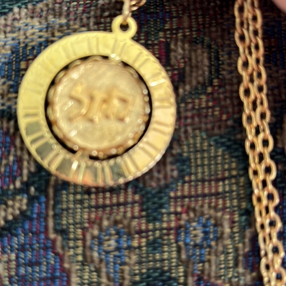 NWOT Vintage Hebrew Gold Tone Spinner Pendant Necklace Long Chain 1970s - Picture 6 of 7